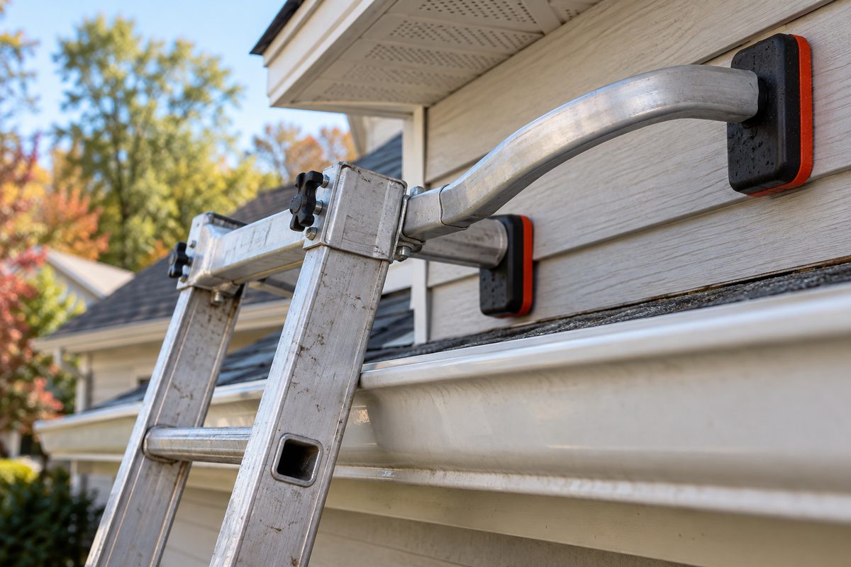 Ladder standoff stabilizer preventing contact with gutter edges