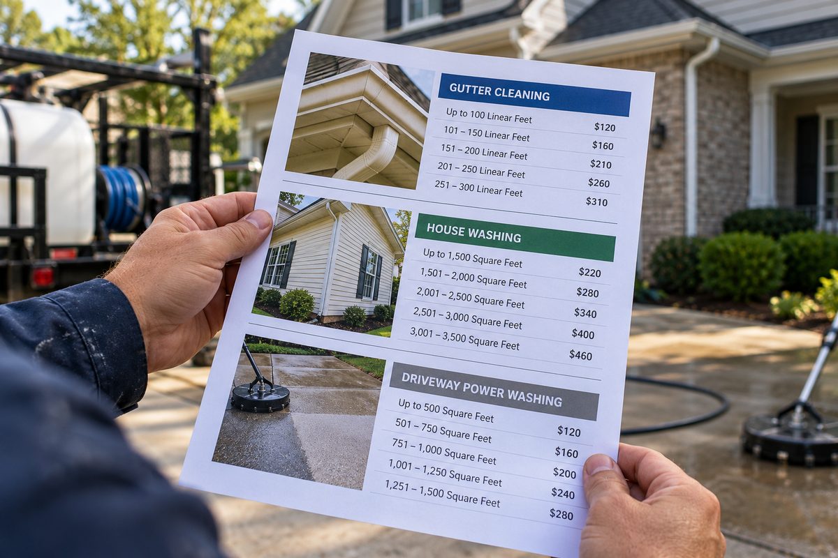 Written pricing matrix and scope audit sheet held on clipboard at job site